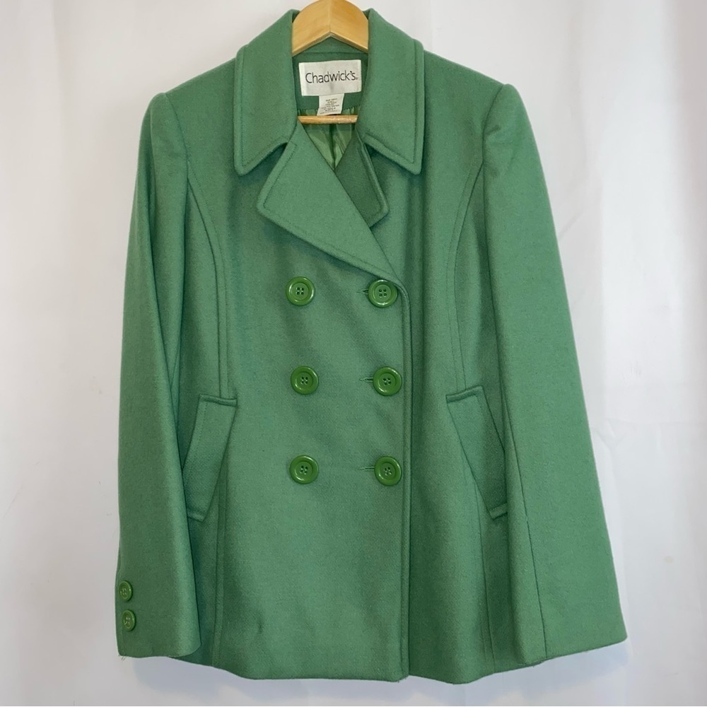 Chadwicks Green Double-Breasted Wool Pea Coat